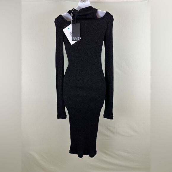 NWT Versace Jeans Couture Black Cut Out Sparkle Bodycon Knitted Midi Dress - Picture 3 of 7